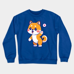 Cute Shiba Inu Standing And Waving Hand Cartoon Crewneck Sweatshirt